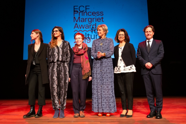 Princess Margriet Award 2019 laureaten, ECF President HKH Prinses Laurentien en ECF Director André Wilkens (foto Maarten van Haaff voor ECF).