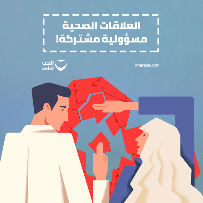 'Gezonde relaties zijn een gedeelde verantwoordelijkheid' (Facebookpagina Love Matters Arabic, Al-Hubb Thaqafa)