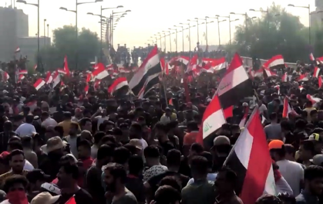 Impressie van de protesten in Bagdad in oktober 2019. Beeld: Wikimedia Commons